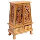 Handmade Asian Furniture - 37" Peacock & Peony Storage Cabinet / End Table - Natural Finish