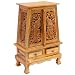 Handmade Asian Furniture - 37" Peacock & Peony Storage Cabinet / End Table - Natural Finish