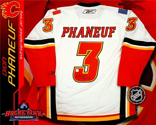 Dion Phaneuf Autographed/Hand Signed Calgary Flames White Reebok Premier Jersey