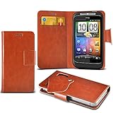 (Brown) HTC Wildfire S Schutzhülle Mega Dünn Faux Leder Saugnapf Tasche Case Cover hülle mit Kredit- /Debitkarte Steckplätze Aventus