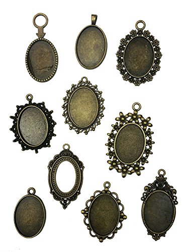 JGFinds 10 Pc Antiqued Blank Setting for 18x25mm Flower Cabochon Resin Cameo or Glass Tray - DIY Crafts, Jewelry Making Pendant
