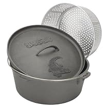 Bayou Classic 7420 20-Quart Cast Iron Dutch Oven with Dutch Oven Lid and Perforated Aluminum Basket