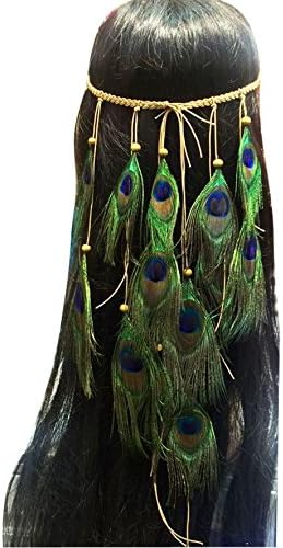 Tesiro Feather Leaf Fringe Headdress Hair Peacock Headpieces Headband (Cute Girl)