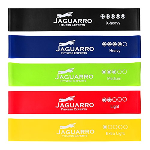 Jaguarro Fitness Experts Exercise Resistance Loop Bands - Set of 5 Multicolor Fitness Bands - Carry Bag and eBook