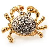 Tiny Gold Tone Crystal Crab Pin