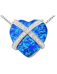 Original Star K (tm) Large Prisoner of Love Heart Pendant with 15mm Heart Shape Created Blue Opal in 925 Sterling Silver