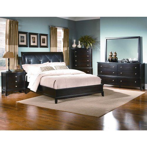 4 Pc Queen Upholstered Panel Bedroom Furniture Bed Set -Queen Bed, Nightstand, Dresser, Mirror