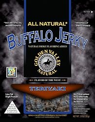 Golden Valley Natural Buffalo Jerky, Teriyaki, Slab Style, 3-Ounce Pouch (Pack of 8)