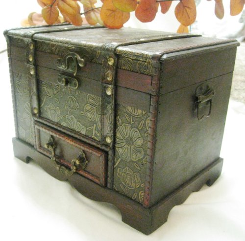 Decorative Wood Leather Treasure Box - Trunk