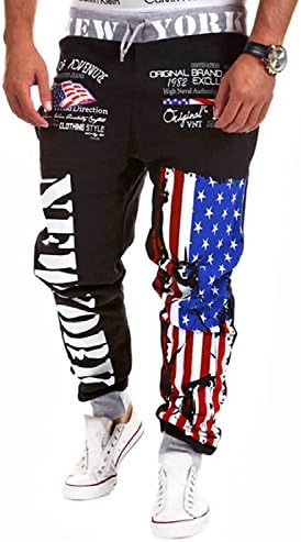 RainBox Men's Hip hop American USA FLAG Jogger Sport Sweat Cotton Pants Black, X-Large
