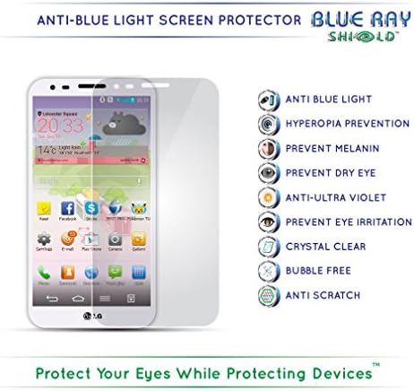 Blue Ray Shield - 2 Pieces- Anti Blue Light Screen Protector for LG G2- UV Filter HD Clear Anti Scratch Guard Film - Saves your Eyesight from Harmful UV Ray and Blue Light - Prevents Eye Irritation, Melanin, Pigmentation - Comes with Lifetime warranty