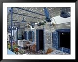 Breakfast Bar with Bird Cages, Thira, Cyclades Islands, Greece Framed Art Poster Print by Michele Molinari, 49x39