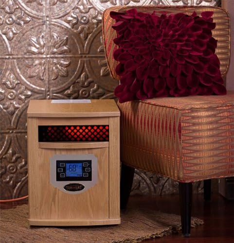SUNHEAT International SH-1500LCD Electric Portable Infrared Heater with Remote Control and LCD Display, 1500-watt, Natural Oak