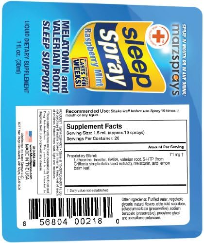 Sleep Spray By Marz Spray - As Seen on Shark Tank on Abc! Contains Melatonin, Valerian Root, L-Theanine, GABA, 5-HTP (From Griffonia Simplicifolia See Extract), and Lemon Balm Leaf