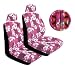 - 	 Pink Universal-Fit Hawaiian Hibiscus Floral Print Low Back Front Bucket Seat Cover With Separate Headrest Cover, Steering Wheel Cover and Shoulder Seat Belt Pads Combo