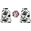 7 Piece Black White Cow Safari Animal Print Auto Interior Gift Set - 2 Low Back Front Bucket Seat Covers, 2 Separate Headrest Covers, 1 Steering Wheel Cover, and 2 Shoulder Harness Pressure Relief Cover