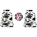 F150 Classifieds 7 Piece Black White Cow Safari Animal Print Auto Interior Gift Set   2 Low Back Front Bucket Seat Covers, 2 Separate Headrest Covers, 1 Steering Wheel Cover, and 2 Shoulder Harness Pressure Relief Cover