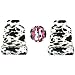 7 Piece Black White Cow Safari Animal Print Auto Interior Gift Set - 2 Low Back Front Bucket Seat Covers, 2 Separate Headrest Covers, 1 Steering Wheel Cover, and 2 Shoulder Harness Pressure Relief Cover
