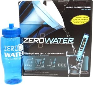 #1 ZeroWater ZD-013 Filtration Pitcher with Electronic Tester, Filter Included + Bonus Water Bottle