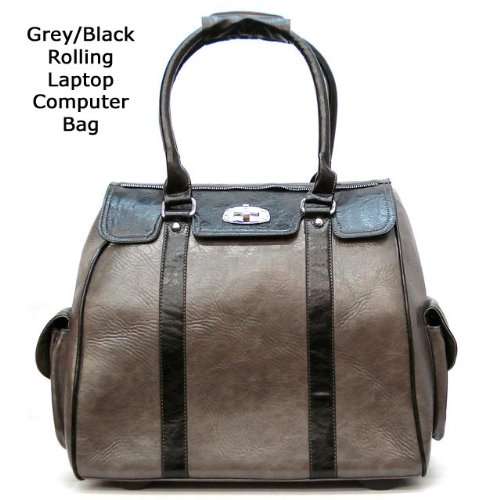 Ladies Grey Black Leather Like Rolling 13