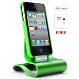 KONNET iCrado Plus - Metal / Metallic Charging / Charger Dock / Cradle / Stand / Kit with Charge and Sync Cable for iPhone 4S, 4, 3Gs, 3G and iPod Touch, Nano (Green) - Special Promo