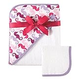 Hudson Baby Print Woven Hooded Towel and Washcloth, Girl, Seahorse Print by BabyVision [並行輸入品]