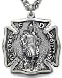 St. Florian Maltese Cross Medal,27" endless, stainless steel chain