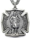 St. Florian Maltese Cross Medal,27" endless, stainless steel chain