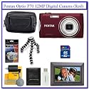 Pentax Optio P70 12MP Digital Camera (Red) + Pentax PTX-L40 Leather Optio Series Case + Willoughby's 8GB SDHC 7" Digital Photo Frame Package