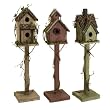 3 Country Rustic Pedastal Style Wooden Birdhouses with Grapevine Accents - 26"