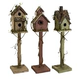 3 Country Rustic Pedastal Style Wooden Birdhouses with Grapevine Accents - 26