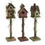 3 Country Rustic Pedastal Style Wooden Birdhouses with Grapevine Accents - 26"