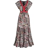 Women's Tribal Block Print Short Sleeve Maxi Dress