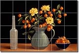 "Still Life with Persimmons and Yellow Roses" by Frances Poole - Ceramic Tile Mural 17" x 25.5" Kitchen Backsplash
