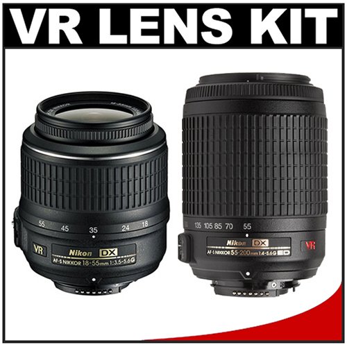 Nikon 18-55mm f/3.5-5.6G VR AF-S DX Nikkor Lens + Nikon 55-200mm f/4.0-5.6G VR AF-S DX Nikkor Lens for D40, D40x, D60, D80, D200 & D300 Digital SLR Cameras (Lenses Refurbished by Nikon U.S.A.)
