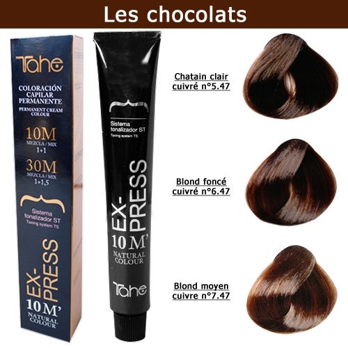  Coloration cheveux Express 10 minutes - Tons Chocolats Blond foncé cuivré violet 6.47