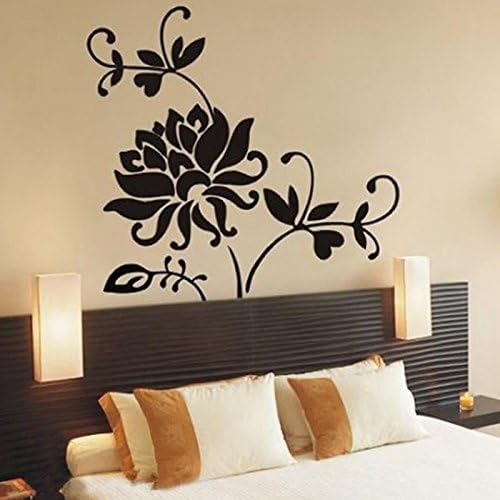 Wallmates Home Decor Mural Vinyl Wall Sticker Removable Beautiful Black Lotus Bedroom Wall Art Decal Paper