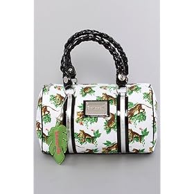Betsey Johnson The Barrel Bag in White Cheetah Rose,Bags (Handbags/Totes) for Women