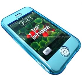 Premium iPhone (Not for iPhone 3G) Crystal Case w/ Belt Clip - Blue + Car Charger - Black + Screen Protective Film