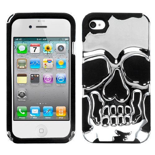 MYBAT Silver Plating/Black Skullcap Hybrid Protector Cover for APPLE iPhone 4S/4