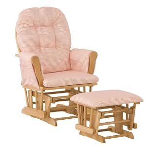 Stork Craft Hoop Glider and Ottoman, Natural/Pink Gingham