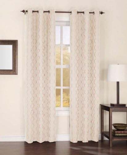 Easy Care Fabrics Thermal Grommet Top Trellis Embroidered Room Darkening Curtains, 40 by 84-Inch, Ivory, Set of 2