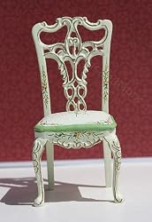 SaLe!!! Dollhouse Miniature Handpainted Green and White Chair