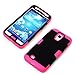 Galaxy S4 Case, Tradekmk(TM) Latest Fashion Hot Sale Hybrid Hard Soft Combo Three-in-one Durable Bumper Armor Back Case Cover Protector Compatible with Samsung Galaxy S4 i9500[+Stylus+Screen Protector+Cleaning Cloth]-(Black+Rose Red)
