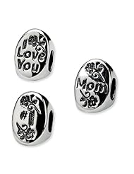 I Love You Mom, 3-Sided Charm in Silver for 3mm Charm Bracelets