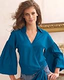 Puffed-sleeve wrap blouse