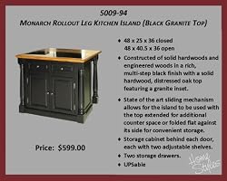 Home Style 5009-94 Monarch Roll-out Leg Kitchen Cart with Granite Top- Black-Oak Finish