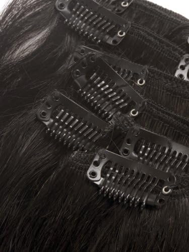 Fohair 32 Inch Clip in Indian Remy Human Hair Extensions Full Head Volume Set 9 Pieces #2 Dark Brown Silky Straight