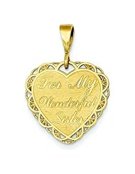 14K Gold Reversible For My Wonderful Sister Heart Charm