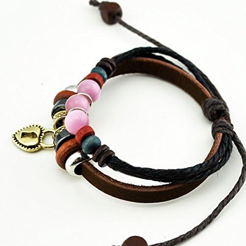 Goloy Heart Shape Metal Pendant Square Colorful Beads Adjustable Length Bracelet